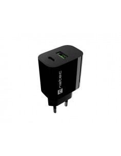 Natec Ribera Cargador de Pared 20W - 1xUSB-A-1xUSB-C - Carga Rapida - 2 Dispositivos Simultaneos - Color Negro