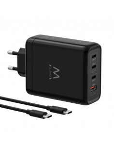 Ewent EW1337 Cargador GAN 140W - 3xUSB-C PD3.1-QC5.0 - 1xUSB-A QC3.0 - Cable 2 Metros - Color Negro