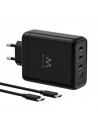 Ewent EW1337 Cargador GAN 140W - 3xUSB-C PD3.1-QC5.0 - 1xUSB-A QC3.0 - Cable 2 Metros - Color Negro
