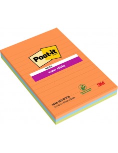 Post-It Super Sticky Pack de 3 Blocs de 45 Notas Adhesivas Reposicionables - Forma Rectangular - 101x152mm - Colores Surtidos