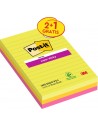 Post-It Super Sticky Pack de 3 Blocs de 75 Notas Adhesivas Reposicionables - Forma Rectangular - 101x152mm - Colores Surtidos
