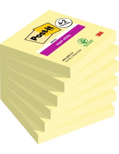Post-It Super Sticky Pack de 6 Blocs de 90 Notas Adhesivas Reposicionables - 76x76mm - Promocion 4 Blocs-2 Gratis - Color