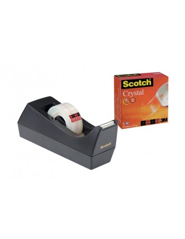 Scotch Dispensador de Cinta-1 Rollo de Cinta Adhesiva Crystal - 19mmx10m - Color Negro