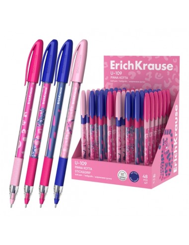 ErichKrause U-109 Stick and Grip Pinna Kotta Expositor con 48 Boligrafos con Capuchon - Modelos Surtidos - Trazo 0.3mm - Zona
