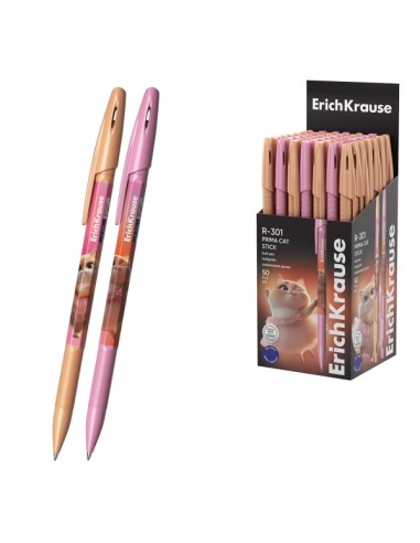ErichKrause R-301 Stick Prima Cat Boligrafo con Capuchon - Modelos Surtidos - Trazo 0.35mm - Tinta de Secado Rapido - Tapa