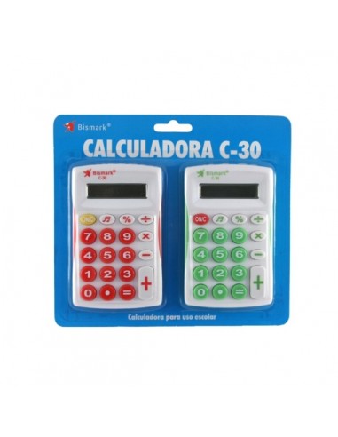 Bismark C-30 Pack de 2 Calculadoras Infantiles - Pantalla LCD - Funciones Basicas - Alimentacion a Pilas - Colores Surtidos