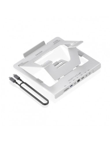 Aisens ASUC-7P045-GR Soporte para Portatil hasta 16" - Regulable en Altura - Antideslizante - Plegable - USB-C Docking 7 en 1