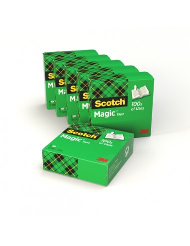 Scotch Magic Pack de 6 Cintas Adhesivas Invisible - 19mm x 33m - Color Transparente