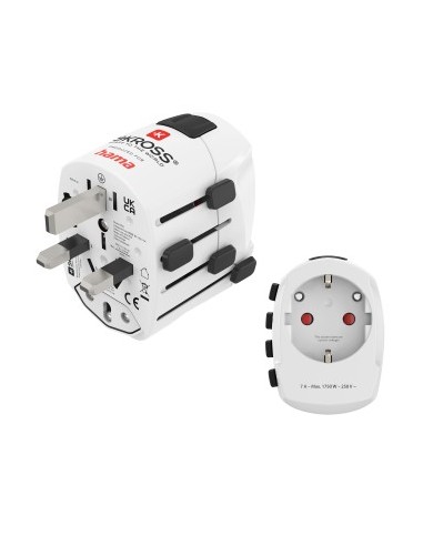 Hama World Travel Pro Adaptador Universal de Viaje - Mas de 150 Paises - 250V-7A - Color Blanco