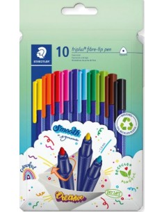 Staedtler Triplus Color 323 Pack de 10 Rotuladores - Trazo 1mm Aprox - Tinta Antisecado - Capuchon Ventilado - Colores