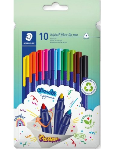 Staedtler Triplus Color 323 Pack de 10 Rotuladores - Trazo 1mm Aprox - Tinta Antisecado - Capuchon Ventilado - Colores