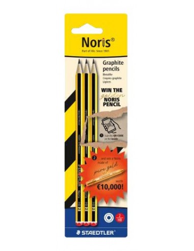 Staedtler Noris Pack con 3 Lapices de Grafito Hexagonal HB - Mina Ultrarresistente de 2mm - Madera de Bosques Sostenibles