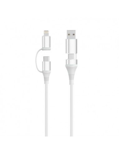 Ewent EC1075 Cable USB-C 4 en 1 - 60W - 1 Metro - USB-C-USB-A-Lightning - Color Blanco
