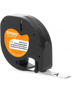 Dymo LetraTag S0718850 Cinta de Etiquetas Textiles de adhesion por plancha Original para Rotuladora - Texto negro sobre fondo