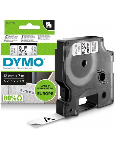 Dymo D1 45013 Cinta de Etiquetas Original para Rotuladora - Texto negro sobre fondo blanco - Ancho 12mm x 7 metros - S0720530