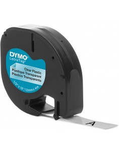 Dymo LetraTag S0721530 Cinta de Etiquetas Original para Rotuladora - Texto negro sobre fondo transparente - Ancho 12mm x 4