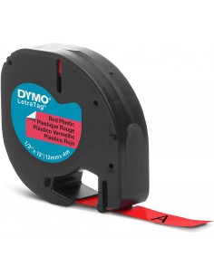 Dymo LetraTag S0721630 Cinta de Etiquetas Original para Rotuladora - Texto negro sobre fondo rojo - Ancho 12mm x 4 metros