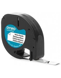 Dymo LetraTag S0721610 S0721660 Cinta de Etiquetas Original para Rotuladora - Texto negro sobre fondo blanco - Ancho 12mm x 4