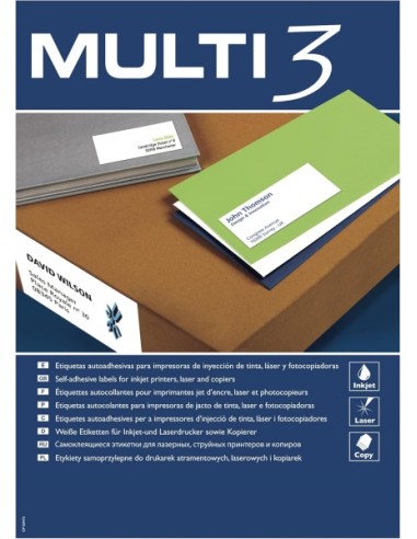 Multi3 Pack de 2.400 Etiquetas Rectangulares TamaÃ±o 70x36mm - 100 Hojas por 24 Etiquetas - Adhesivo Permanente - Cantos