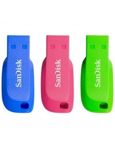 Sandisk Pack de 3 Cruzer Blade Memoria USB 2.0 32GB - Ultra Compacta - Color Azul-Rosa y Verde (Pendrive)