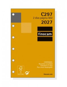 Finocam C297 Recambio para Agenda Classic - Anual 2027 - 2 Dias por Pagina - Formato 602 - 73x114mm - 6 Taladros - Papel de