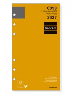 Finocam C998 Recambio para Agenda Classic - Anual 2027 - 1 Dia por Pagina - Formato 609 - 94x171mm - 6 Taladros - Papel de
