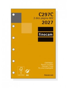 Finocam C297C Recambio para Agenda Classic en Catalan - Anual 2027 - 2 Dias por Pagina - Formato 602 - 73x114mm - 6 Taladros