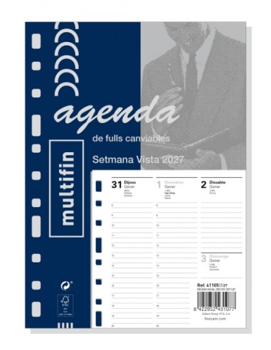 Finocam Recambio Anual para Agenda Multifin en Catalan - Anual 2027 - Semana Vista Vertical - Formato 3002 - 155x215mm - 11