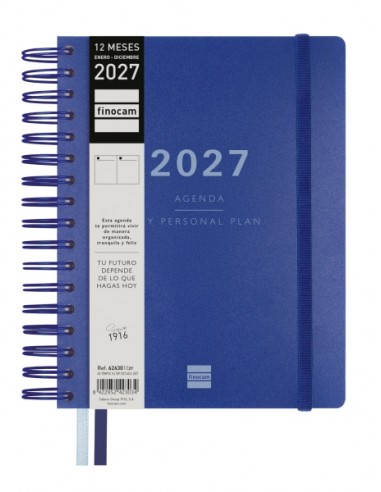 Finocam Tempus Agenda - Anual 2027 - 1 Dia por Pagina - 155x217mm - Espiral Doble - Tapa Extradura de Polipropileno - 2