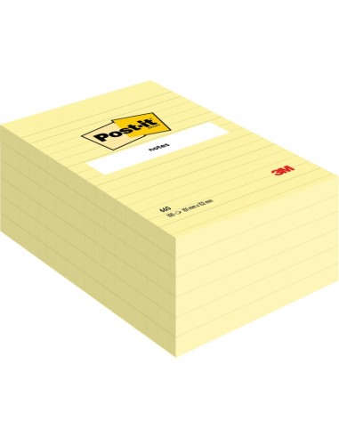 Post-It Pack de 6 Blocs de 100 Notas Adhesivas Reposicionables - Forma Rectangular - 101x152mm - Color Amarillo Claro