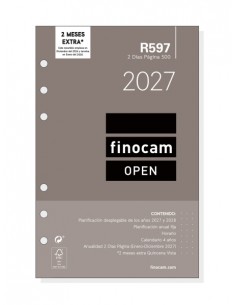 Finocam R597 Recambio para Agenda Open - Anual 2027 - 2 Dias por Pagina - Formato 500 - 117x181mm - 6 Taladros - Papel de
