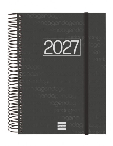 Finocam Espiral Basics Year Agenda en Catalan - Anual 2027 - 1 Dia por Pagina - Formato E10 - 155x212mm - Goma Elastica -