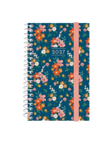 Finocam Trendy Design Collection Flora Agenda - Anual 2027 - Semana Vista Horizontal - Formato E3 - 79x127mm - Espiral - Tapa