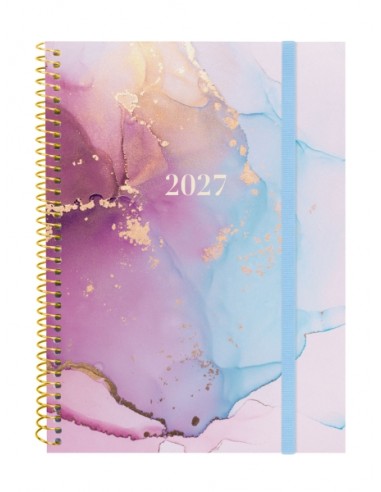 Finocam Trendy Design Collection Goldy Agenda - Anual 2027 - Semana Vista Horizontal - Formato E10 - 155x212mm - Espiral -
