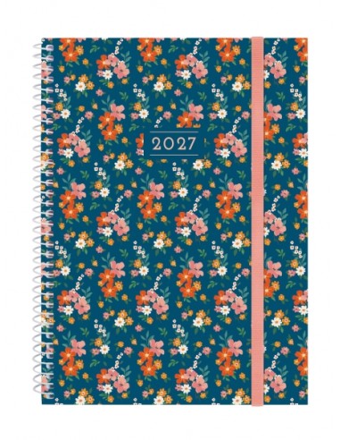 Finocam Trendy Design Collection Flora Agenda - Anual 2027 - Semana Vista Horizontal - Formato E10 - 155x212mm - Espiral -