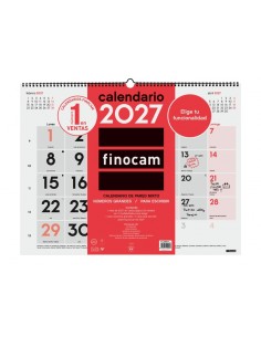 Finocam Neutro Calendario de Pared - Anual 2027 - Mes Vista - Formato XL - 540x420mm - Espiral Doble - Papel de 135g m2 -