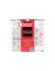 Finocam Neutro Calendario de Pared en Catalan - Anual 2027 - Mes Vista - Formato M - 265x245mm - Espiral Doble - Papel de
