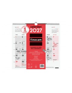 Finocam Neutro Calendario de Pared en Catalan - Anual 2027 - Mes Vista - Formato L - 340x320mm - Espiral Doble - Papel de