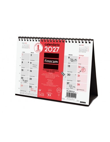 Finocam Neutro Calendario de Sobremesa - Anual 2027 - Mes Vista - Formato S - 210x150mm - Espiral Doble - Papel de 120g m2 -