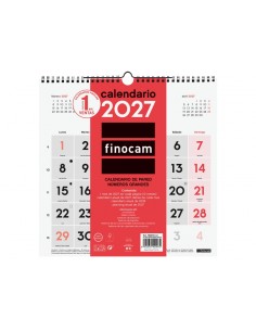 Finocam Neutro Calendario de Pared - Anual 2027 - Mes Vista - 300x300mm - Espiral Doble - Papel de 120g m2 - Numeros Grandes