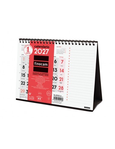Finocam Neutro Calendario de Sobremesa - Anual 2027 - Mes Vista - Formato S - 210x150mm - Espiral Doble - Papel de 120g m2 -