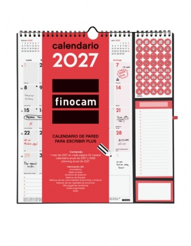 Finocam Neutro Calendario de Pared - Anual 2027 - Mes Vista - 300x340mm - Espiral Doble - Papel de 140g m2 - Espacio para