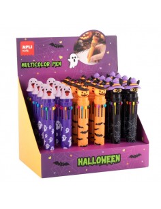 Apli Kids Halloween Expositor con 24 Boligrafos Retractiles Multicolor - 10 Colores de Tinta - 3 Modelos Diferentes