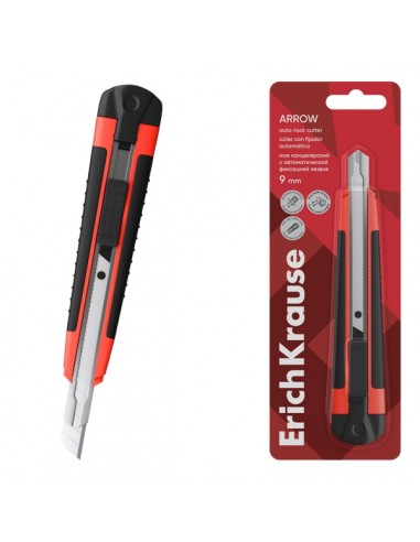 ErichKrause Arrow Cuter con Fijador Automatico - Metalico - Hoja de 9mm de Ancho - Color Rojo