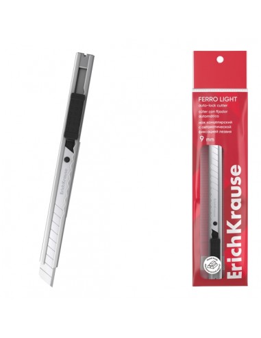 ErichKrause Ferro Light Cuter con Fijador Automatico - Metalico - Hoja de 9mm de Ancho - Color Acero