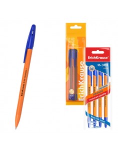 ErichKrause R-301 Stick Orange Pack de 4 Boligrafos con Capuchon - Punta de 0.7mm - Cuerpo Opaco Naranja - Trazo 0.35mm -