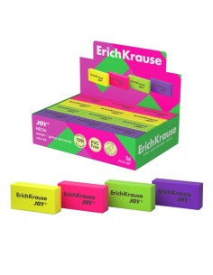 ErichKrause JOY Neon Expositor con 36 Gomas de Borrar - Caucho Termoplastico - Hipoalergenico - Libre de PVC - Colores