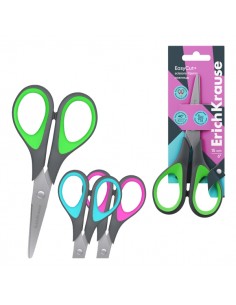 ErichKrause EasyCut-Tijeras de 15cm - Mangos de Plastico y Goma Antideslizante - Afilado Doble - Acero Inoxidable - Colores