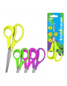 ErichKrause JOY Ergo Tijeras de 14cm para Zurdos - Puntas Redondeadas - Regla de 5cm en la Hoja - Mangos de Plastico