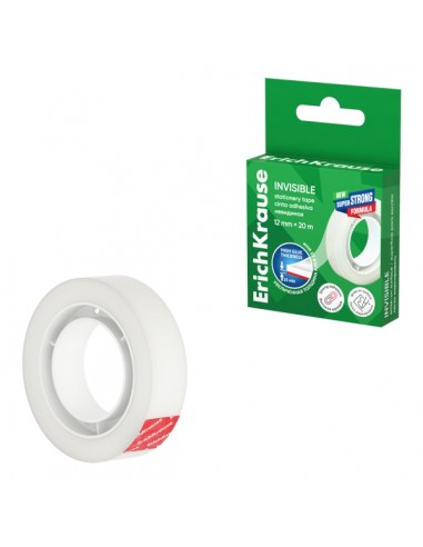ErichKrause Invisible Cinta Adhesiva - Alta Adhesion - 12mm de Ancho - 20 Metros - Superficie Mate Antideslumbrante - Color